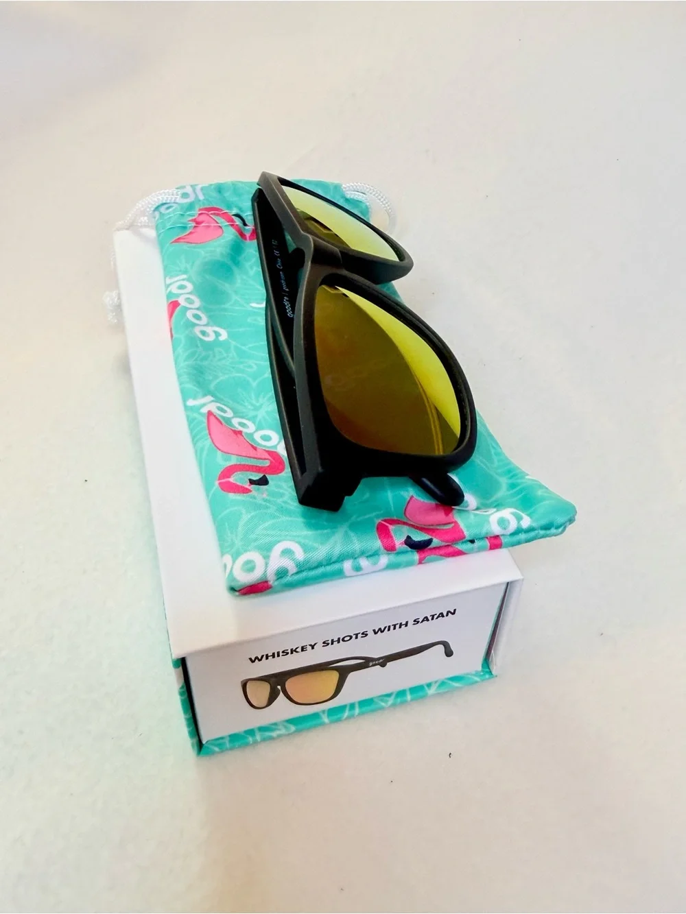 Goodr Whiskey Shots with Satan - Black Sunglasses with Gold Mirror Lenses